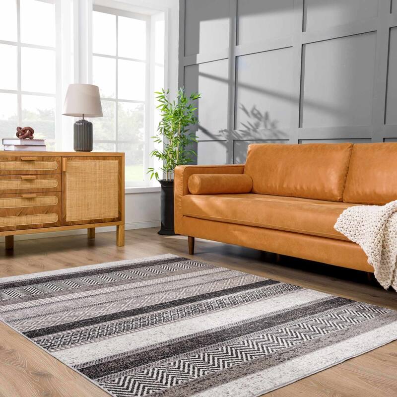 Hauteloom Middlestown Hallway, Kitchen Machine Washable Runner Rug - Black, Cream, Gray - 2'7" x 7'3" - 7'10" x 10' - Black, Cream, Gray / Middlestown