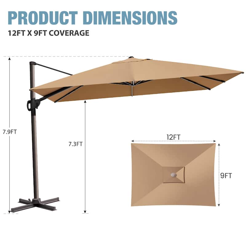 VredHom Outdoor Patio 9 FT x 12 FT Cantilever-Offset Umbrella