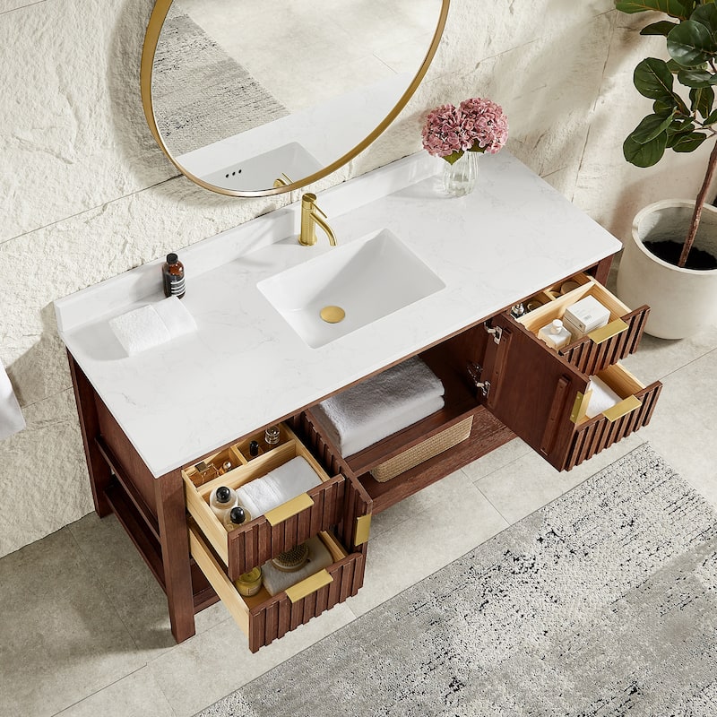 Tehran Bath Vanity with Composite Stone Top without Mirror