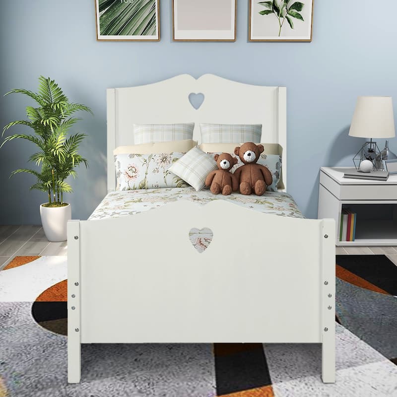 Twin Wood Platform Bed with Headboard, Footboard, and Wooden Slat Support, Classic Design