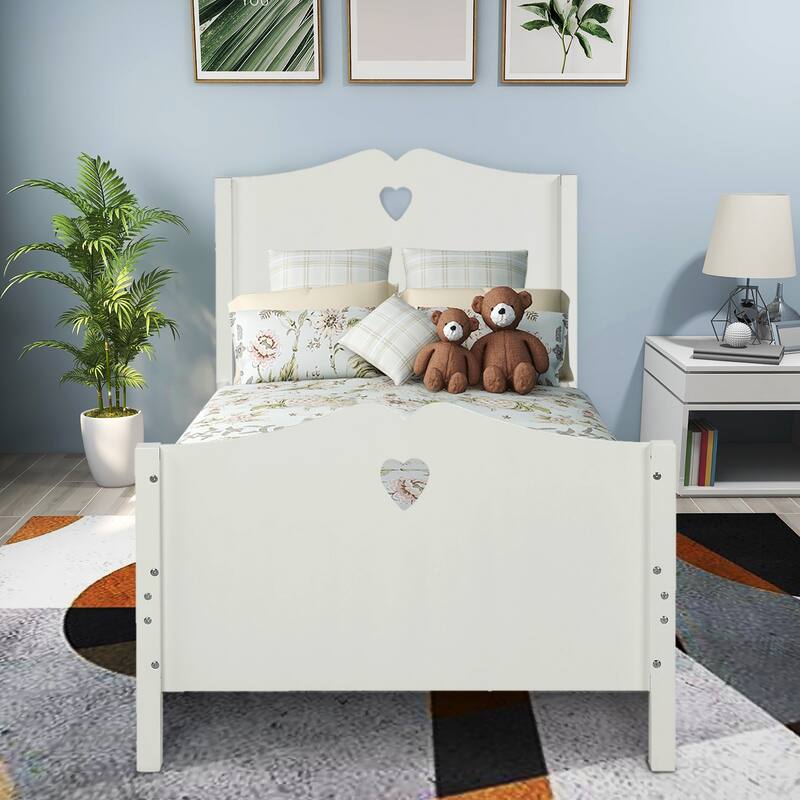 White Wood Twin Platform Bed with Headboard, Footboard, and Slat Support - Minimalist Design, Sturdy Pine Frame, 10 Slats