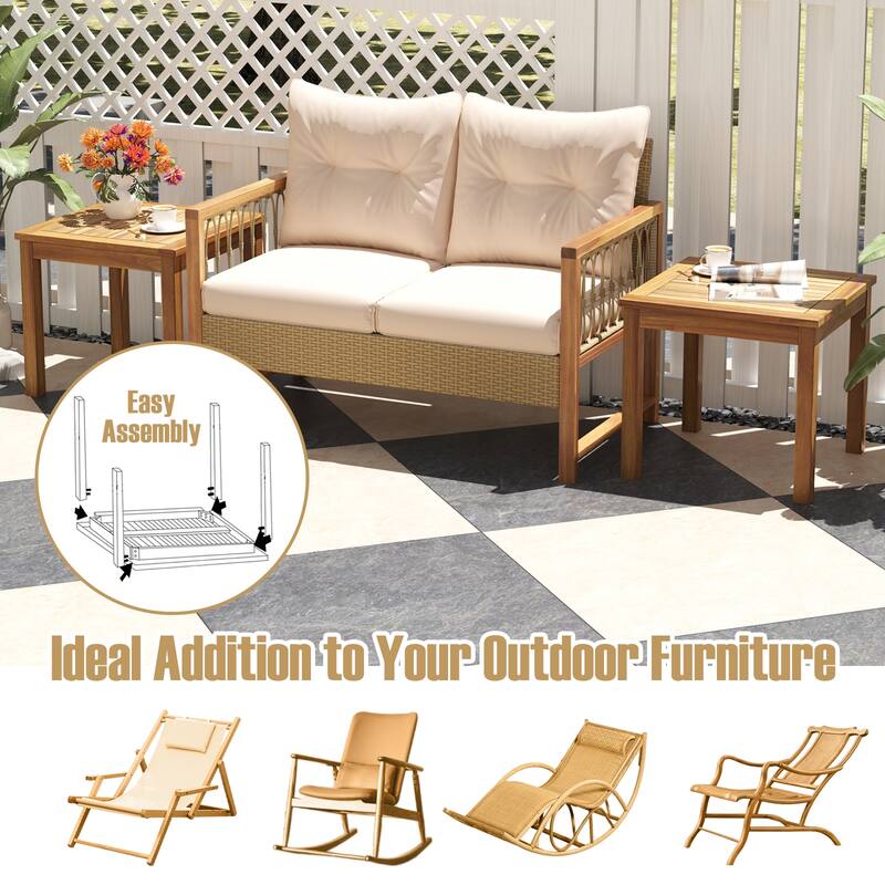Gymax Outdoor Square Teak Wood End Table Coffee Table for Porch Deck