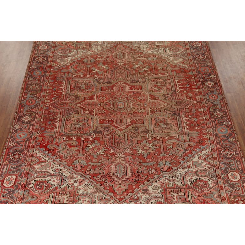 Medallion Heriz Persian Vintage Rug Handmade Traditional Wool Carpet - 9'4"x 13'2"