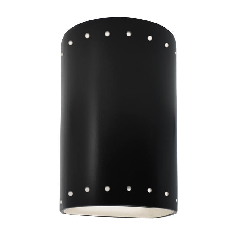 Justice Design Ambiance - Small ADA Cylinder w/ Perfs Wall Sconce - Open Top & Bottom - Replaceable Bulb - Carbon Matte Black