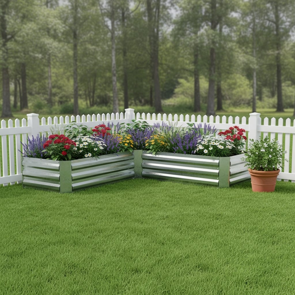 HomeRoots 12" X 60" Silver Steel L Shape Raised Garden Bed