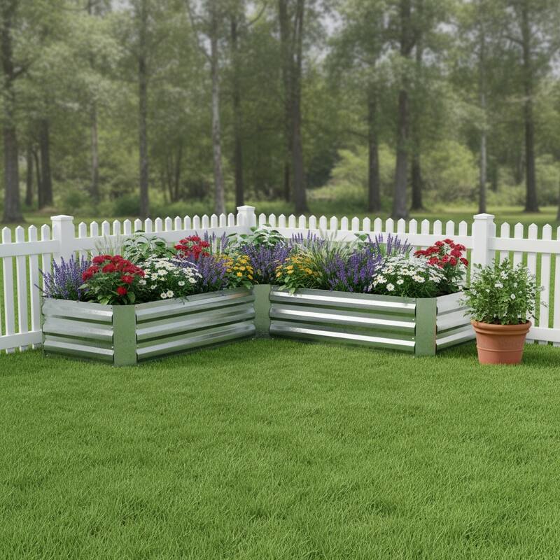 HomeRoots 12" X 60" Silver Steel L Shape Raised Garden Bed - Silver