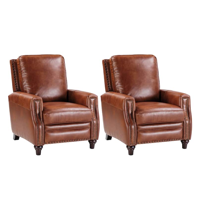 Cigar Mid-century Modern Genuine Leather Recliner with Nailhead Trim Set of 2 by HULALA HOME