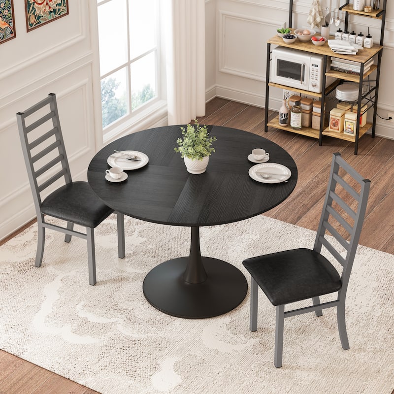 High Back Metal Dining Chairs Set of 2 with PU Upholstered Seats