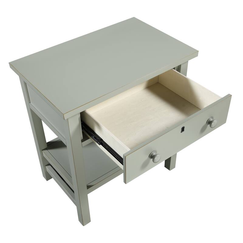 1-Drawer Nightstand with Open Shelf and Wooden Knobs Rustic Design
