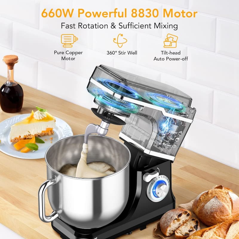 Stand Mixer - 7.5QT Capacity, 10-Speed Settings, 660W Motor