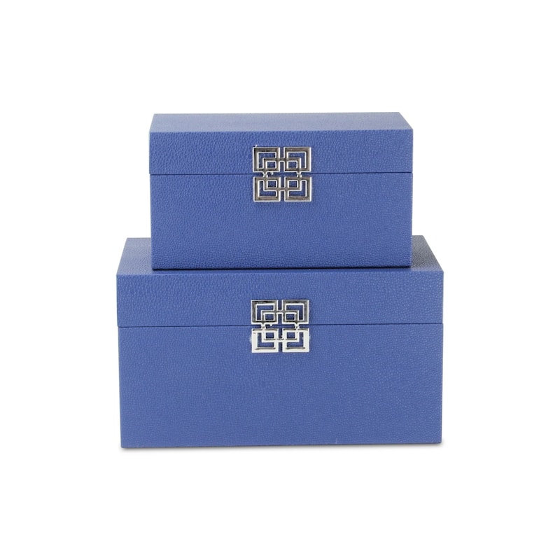 Handcrafted Rectangular Wooden Storage Boxes- 11.75" - Blue - Set of 2