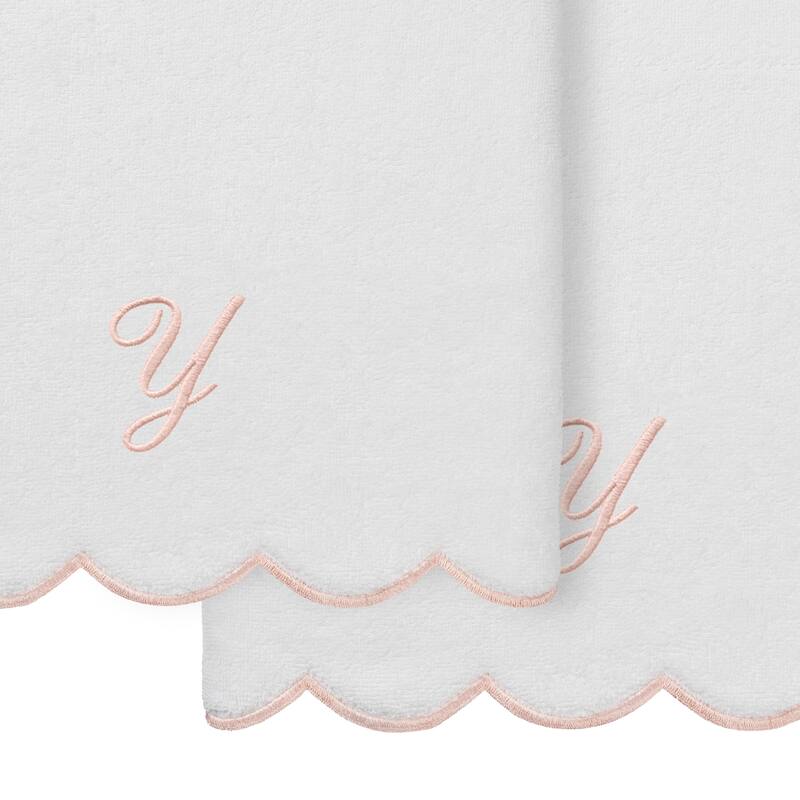 Authentic Hotel and Spa 100% Turkish Cotton Pink ADORNIA Scallop Personalized 2 Piece Bath Towel Set - 2 Bath Towels