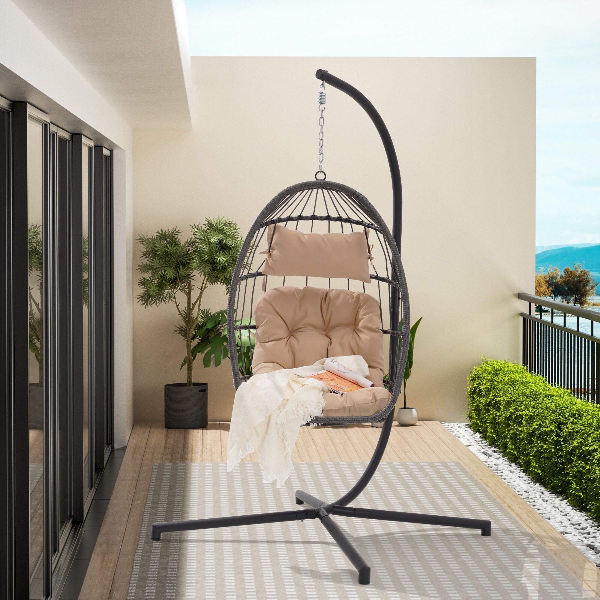 Rattan Egg Chair Khaki Hanging Chair Bird s Nest Hanging Basket Chair Bed Bath Beyond 39888089
