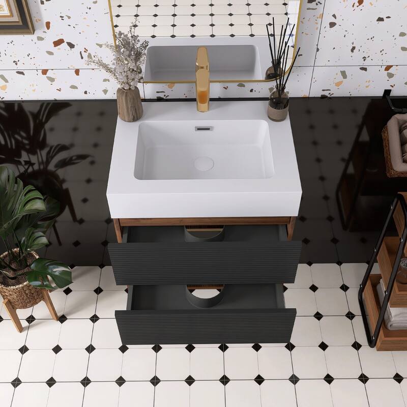 Wall Mounted Bathroom Vanity with Solid Surface Sink and Soft Drawers