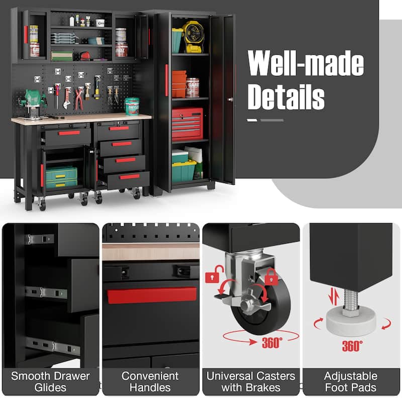 Costway 6PCS Garage Cabinets and Storage System Set with Pegboard & - See Details