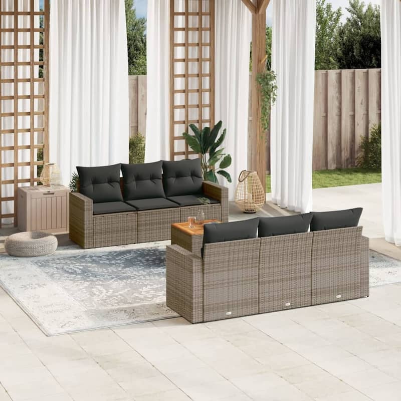 vidaXL Patio Sofa Set with Cushions Outdoor Furniture 7 Piece Poly Rattan - 25.8 x 24.4 x 27.2 - Grey