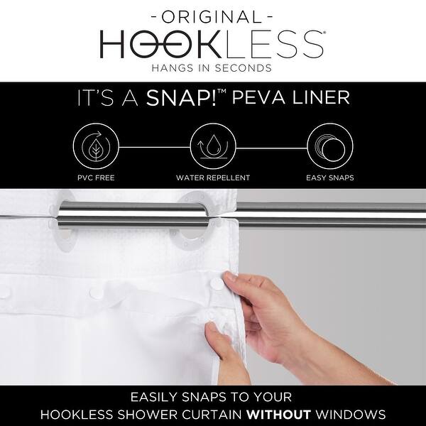 Hookless It's A Snap Snap-in PEVA Water Resistant Shower Curtain Liner ...