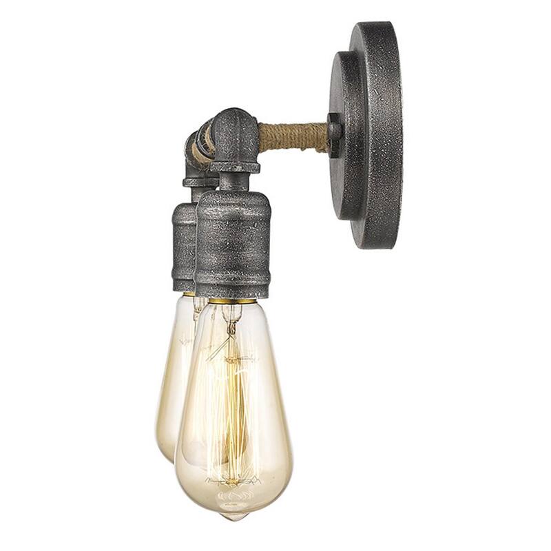 Modern Hardwired Wall Light with Rope and Pipe Accents 2-Light Grey Steel Fixture for Bathroom - 6.25" H x 12.25" W x 5" D