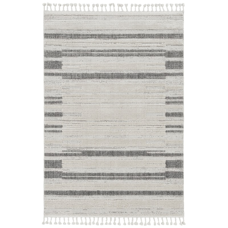 Strick & Bolton Doyle Grey/ Ivory High-low Textured Fringe Area Rug - 8'9" x 13'