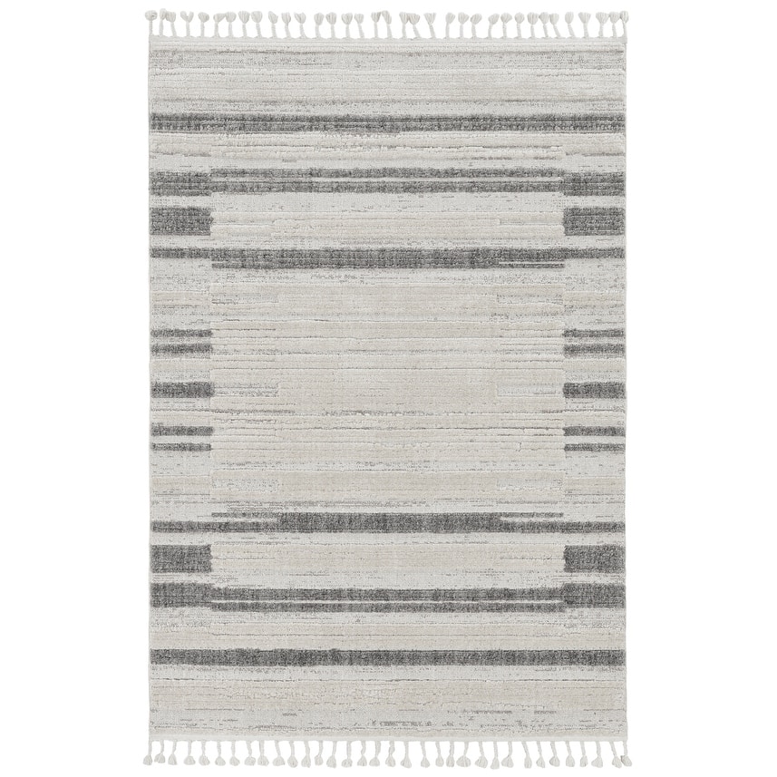 Strick & Bolton Doyle Grey/ Ivory High-low Textured Fringe Area Rug