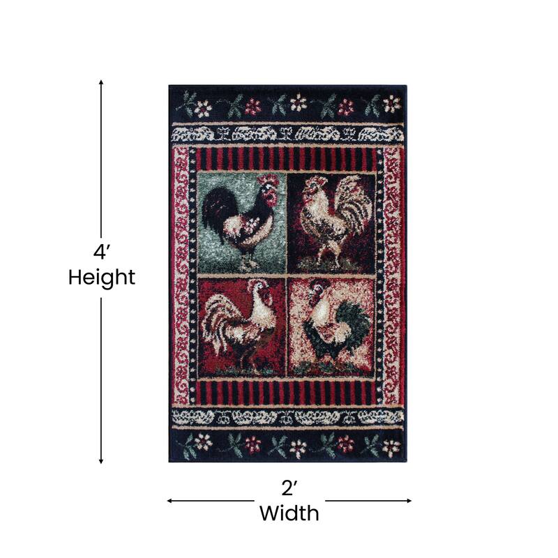 Rustic Cabin Style Vintage Rooster Themed Area Rug