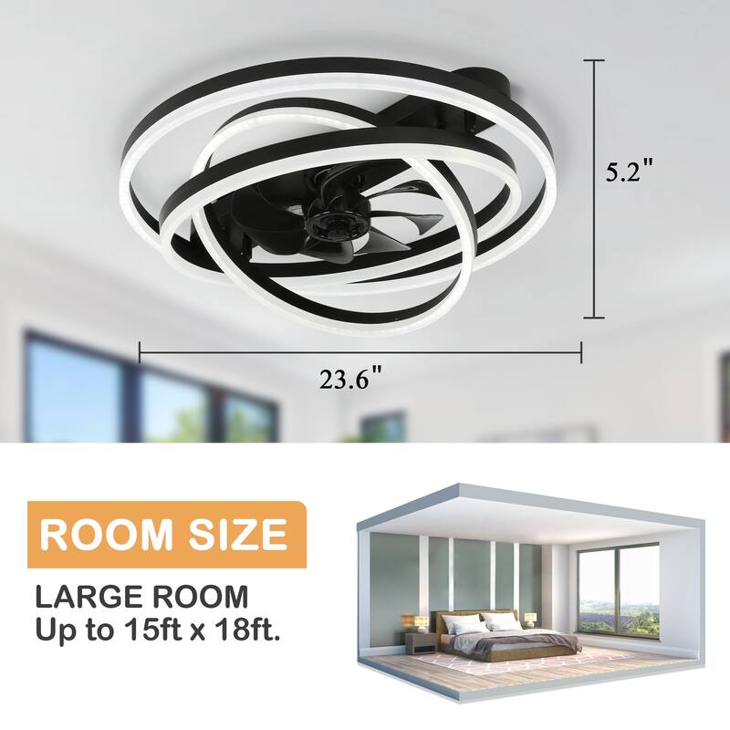 24" Adjustable Light Kit Flush Mount Ceiling Fan, 3 Color Tone CCT dimmable 6 Fan Speed, Remote & App Control for Bedroom