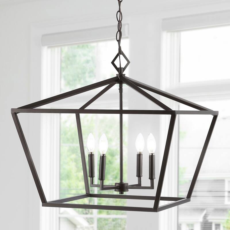 Floyd 4-Light Adjustable Iron Rustic Glam LED Pendant, by JONATHAN Y - Oil Rubbed Bronze