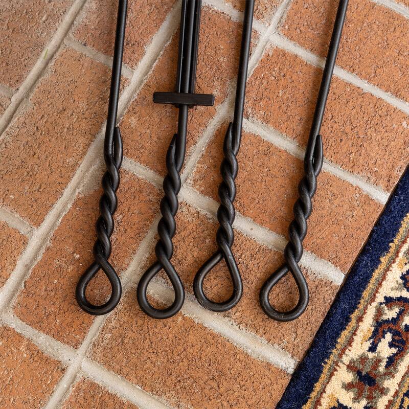 Achla Designs Extra Long Rope Design Fireplace Brush Tool, 36 Inch Tall, Black