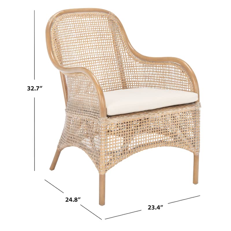 SAFAVIEH Rosalia Coastal Rattan Accent Chair with Cushion - 23.4" W x 24.8" L x 32.7" H - 23Wx25Dx33H