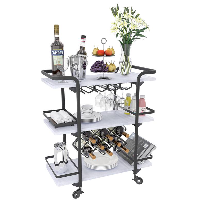 Modern Industrial 3-tier Bar Cart with Wine Rack - Black 1
