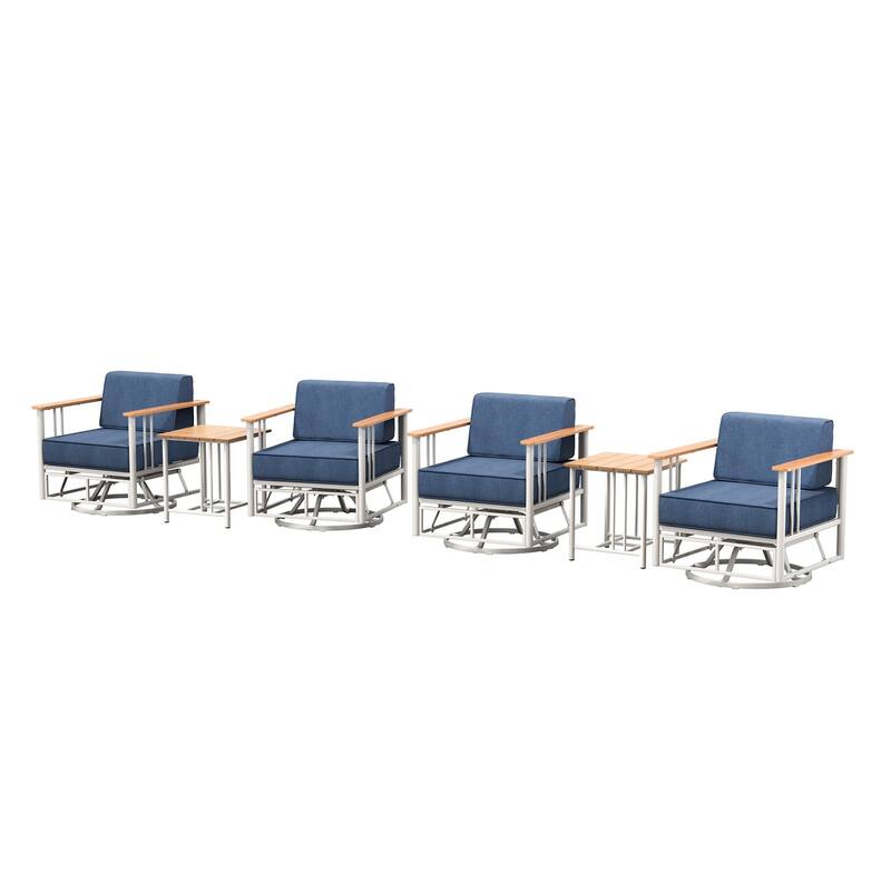 Outdoor Patio Funiture Set with Extra-Thick Seat cushion - White & BLue Cushion - 6PCS Glider Chairs with Table