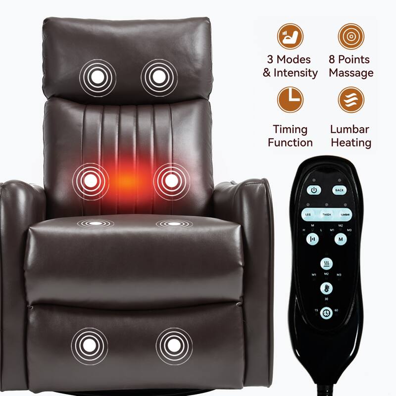 Roomfitters Swivel Rocker Recliner Chair, Manual Faux Leather Massage Armchair with Heat and Glider Motion, Living Room