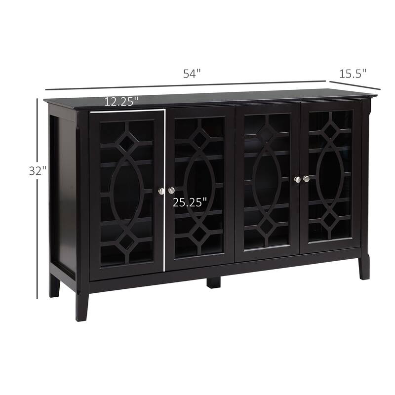 HOMCOM Wood Accent Sideboard Buffet Serving Storage Cabinet with 4 Framed Glass Doors, Adjustable Shelves - 54"W x 15.5"D x 32"H