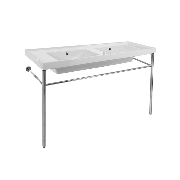 Shop Nameeks 3006-CON Scarabeo 48" Ceramic Double Basin ... With options for two, none, or six faucet holes and an included overflow, it can be customized to be the perfect fit for your modern styled bathroom.