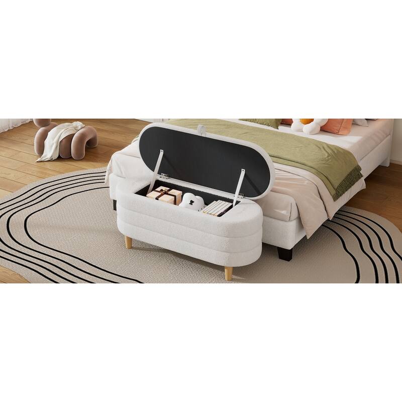 Elegant Upholstered Storage Bench with Wood Legs