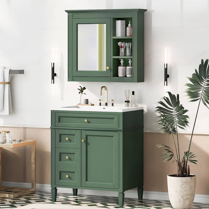 Plywood Freestanding Bathroom Vanity Set in Maple with Mirror Cabinet - 30" x 18"