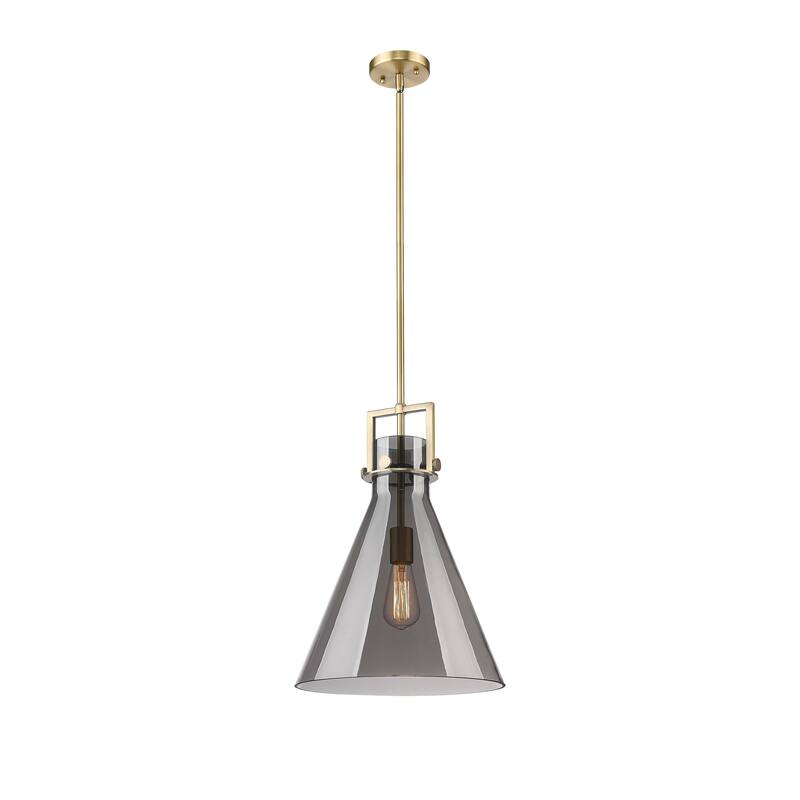 Innovations Lighting Newton Cone - 1 Light 14" Stem Hung Pendant - Brushed Brass/Light Smoke