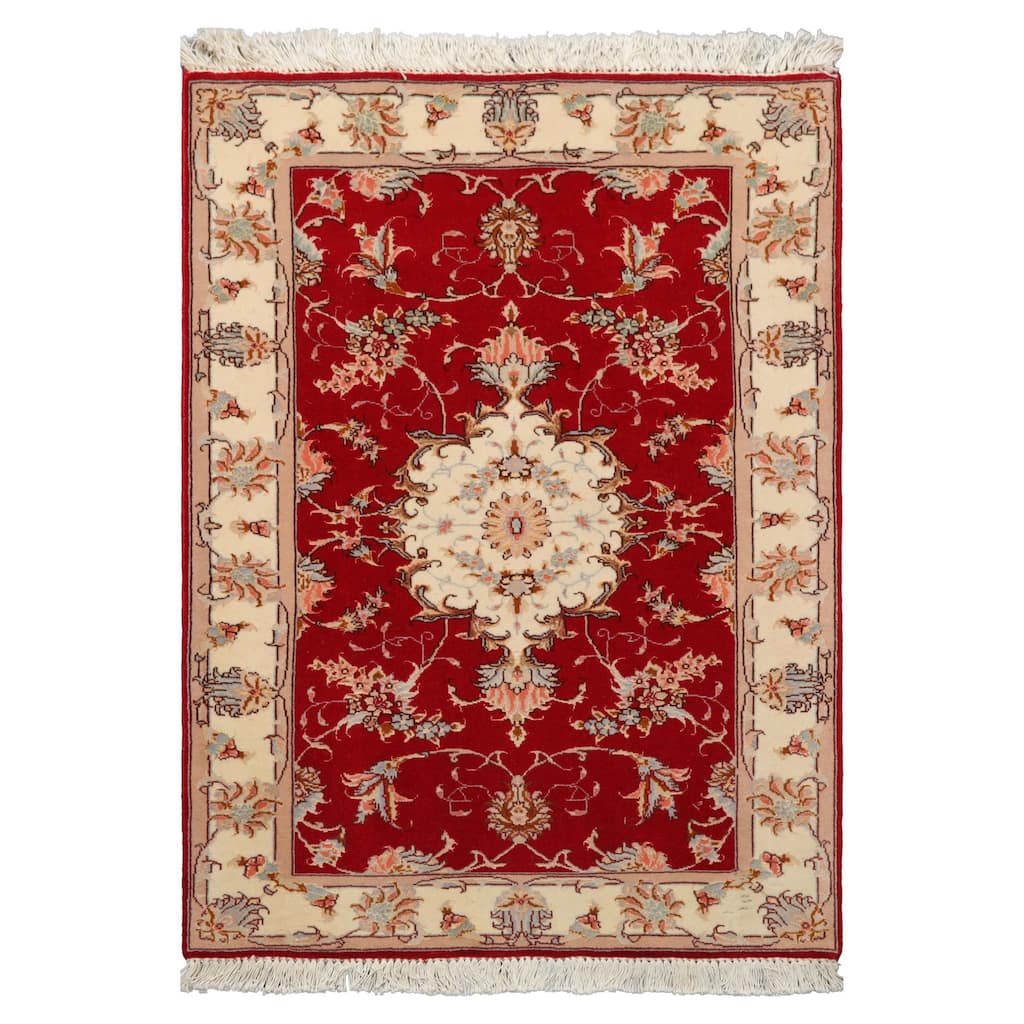 2'3''x3'3'' Hand Knotted Wool Red Traditional 300 KPSI Rug - 2' 3'' x 3' 3''