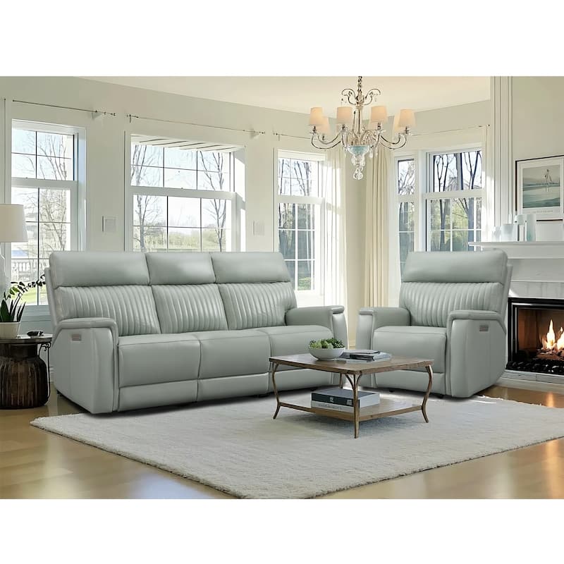 122''W 4-Seat Premium Genuine Leather triple-Power Sofa set with Zero Gravity, Adjustable Headrest & Lumbar Support - Green