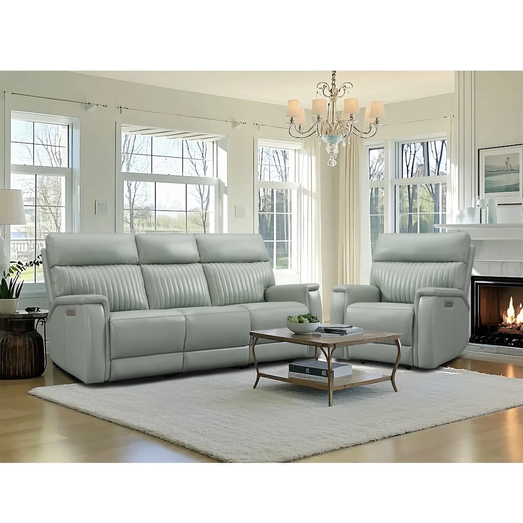 122''W 4-Seat Premium Genuine Leather triple-Power Sofa set with Zero Gravity, Adjustable Headrest & Lumbar Support