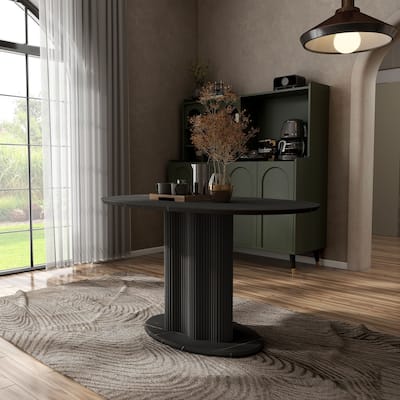 Furniture of America Astra Modern Wood Oval Dining Table with Fluted Base