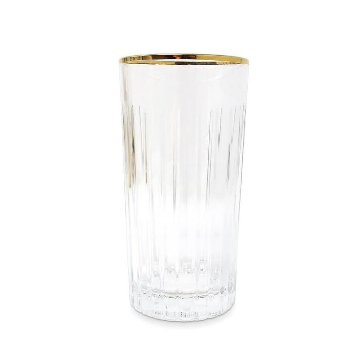 Highball Glasses with Linear Design and Gold Rim, Set of 6