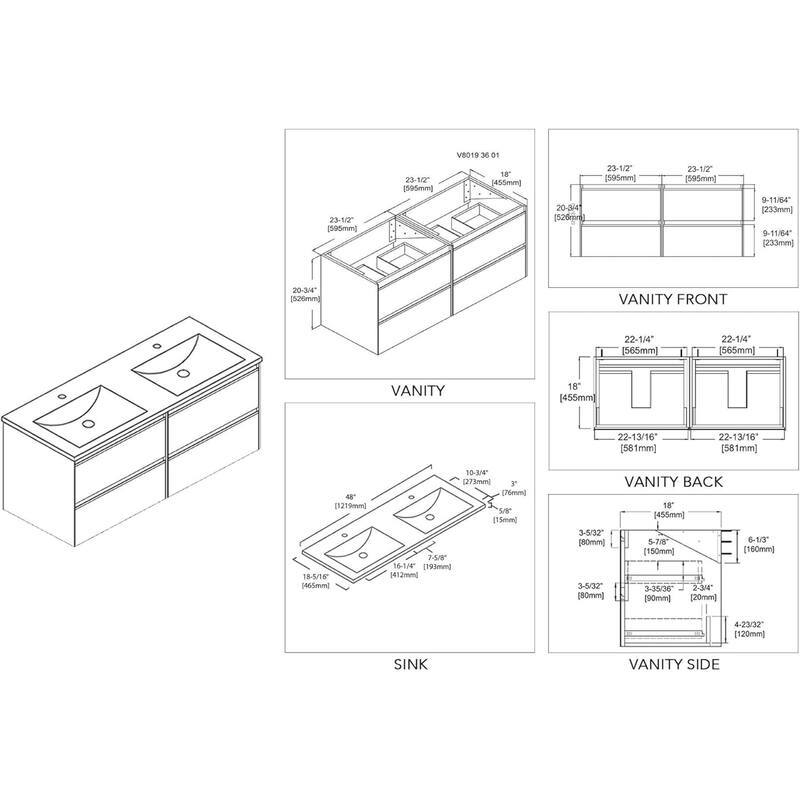Blossom Glossy White & Grey Wall-Mounted Bathroom Vanity with Sink Set