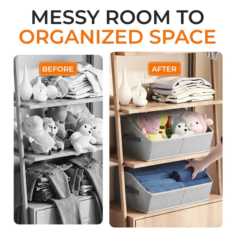 Cheer Collection 6 Pack Trapezoid Shelf Organizer Bins with Handles Light Gray