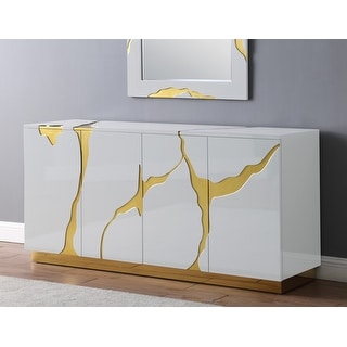Best Master Furniture 66″ Lacquer with Gold 3 Door Sideboard