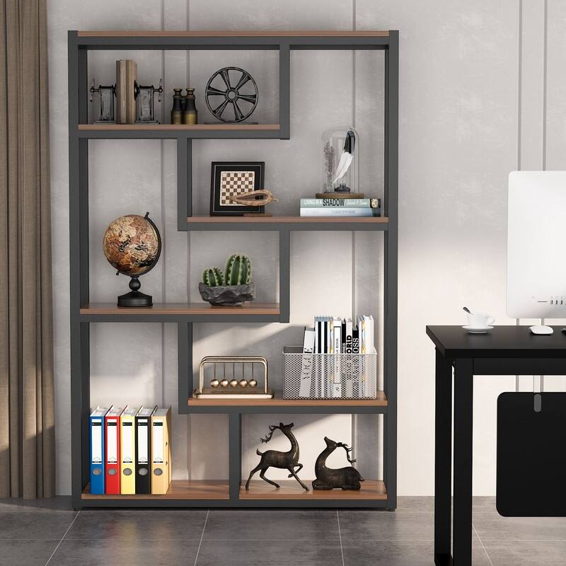 6-Tier Etagere Bookcase, Modern Industrial Staggered Bookshelf