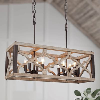 Azizon Farmhouse 8-Light Wood Chandelier Island Lights for Kitchen Island