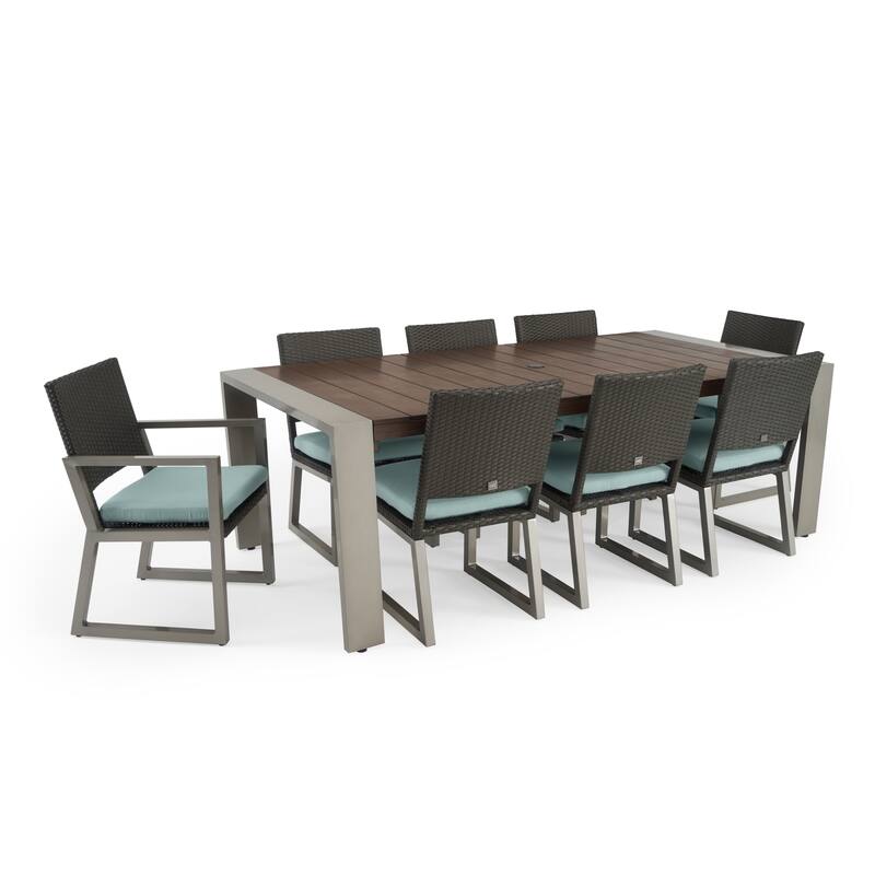 Milo Espresso 9 Piece Sunbrella Outdoor Patio Dining Set