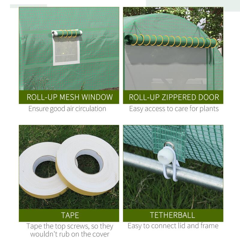 Outsunny 19' x 10' x 7' Walk-In Tunnel Greenhouse Garden Warm House Large Hot House Kit with 8 Roll-up Windows & Roll Up Door