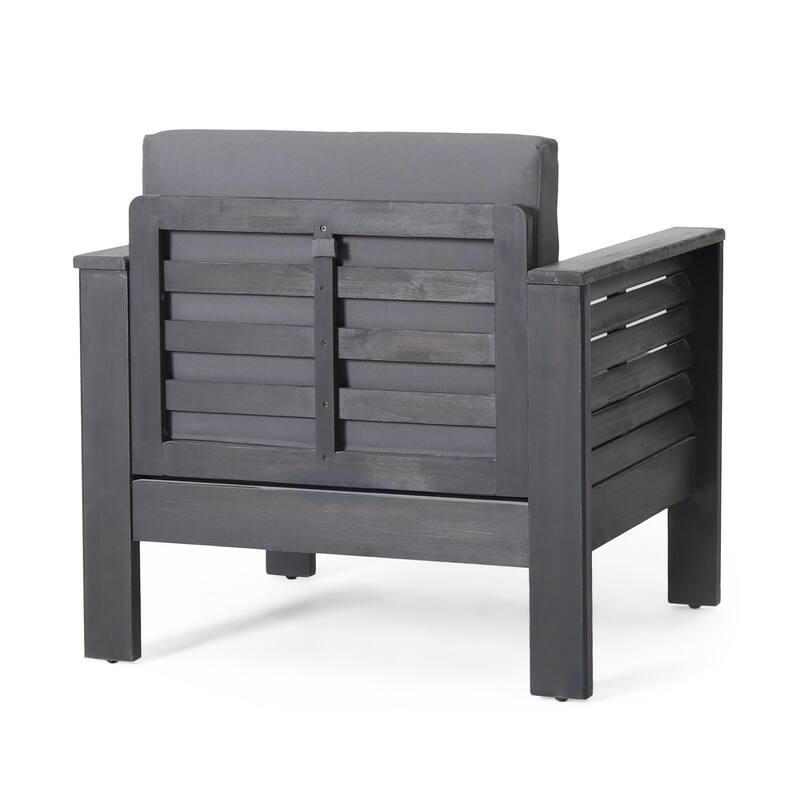 Quim Outdoor Club Chair, Shutter Slat Panel, Gray Acacia Wood, Gray Fabric